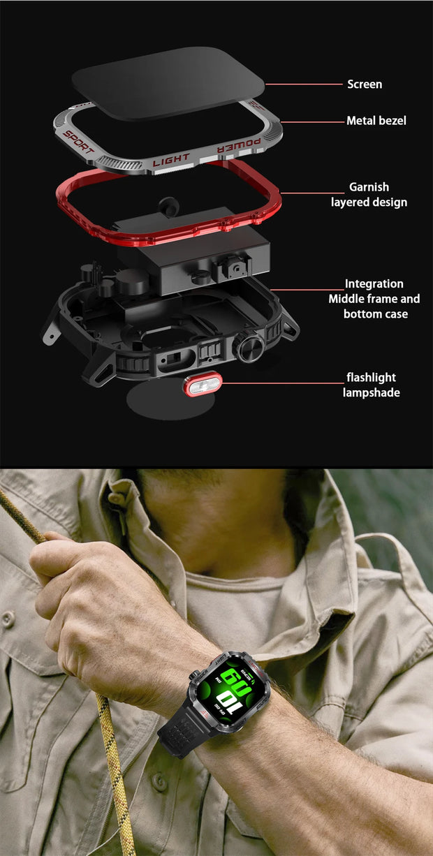 Men Flashlight Compass Waterproof Outdoor Sport Tracker